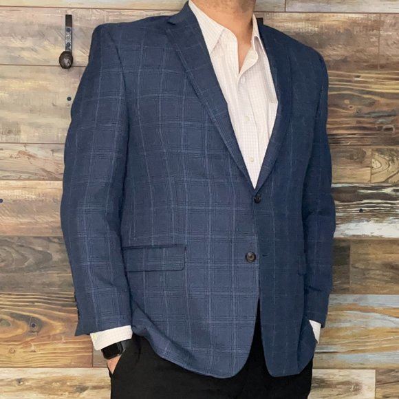 Ralph Lauren Blue Plaid Blazer Sport Jacket Size 46R